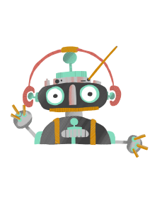 Illustration eines Chatbots, der sehr verniedlicht dargestellt ist.