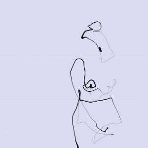 one line illustration naked womanFiligrane one line illustration einer nakten Frau, die etwas schräg dasteht und eine Hand im Schoß hat.