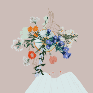 Illustration von Sommerblumen. Von oben betrachtet in einer Vase.
