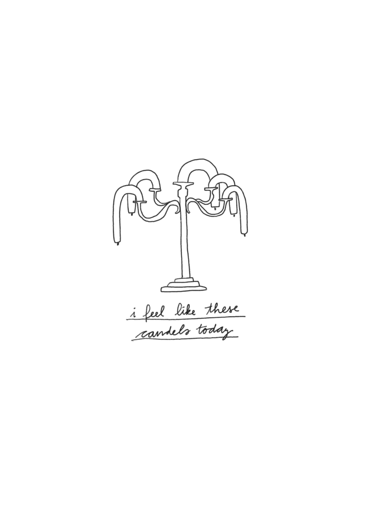 Jule Richter – Illustration & Animation: Daily sketch von hängenden Kerzen in eineme Kerzenständer, die einen schlechten Tag haben.
